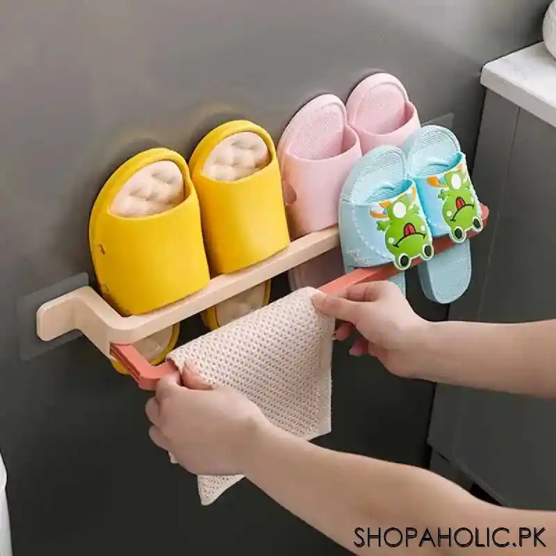 double layer slippers and towel rack wall mounted retractable image6