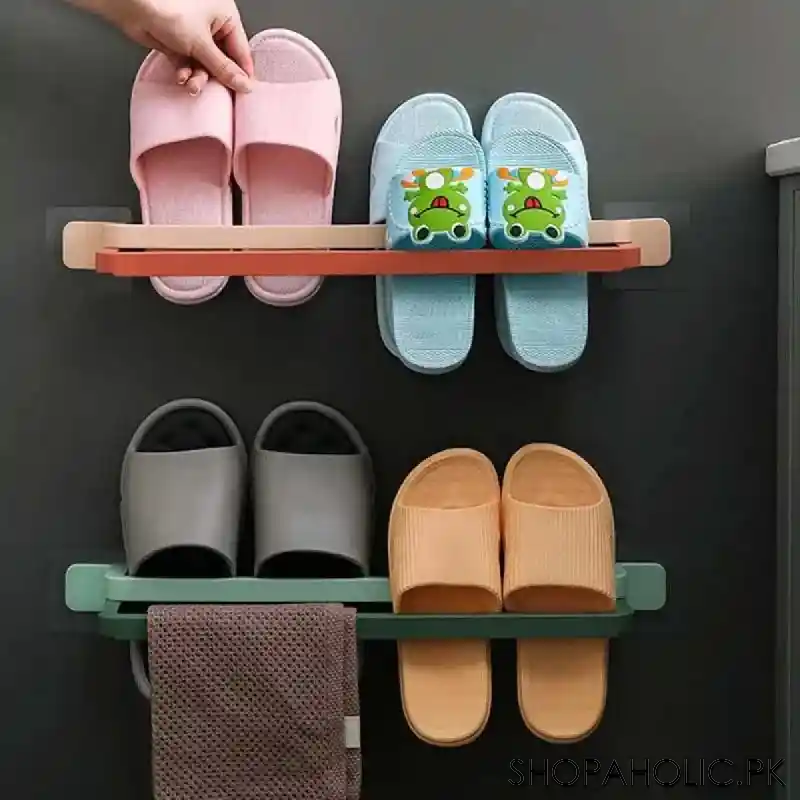 double layer slippers and towel rack wall mounted retractable main image