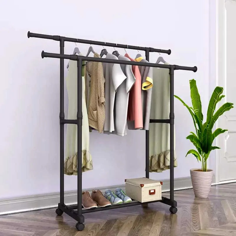 double rod portable rolling adjustable garment rack for hanging clothes main image