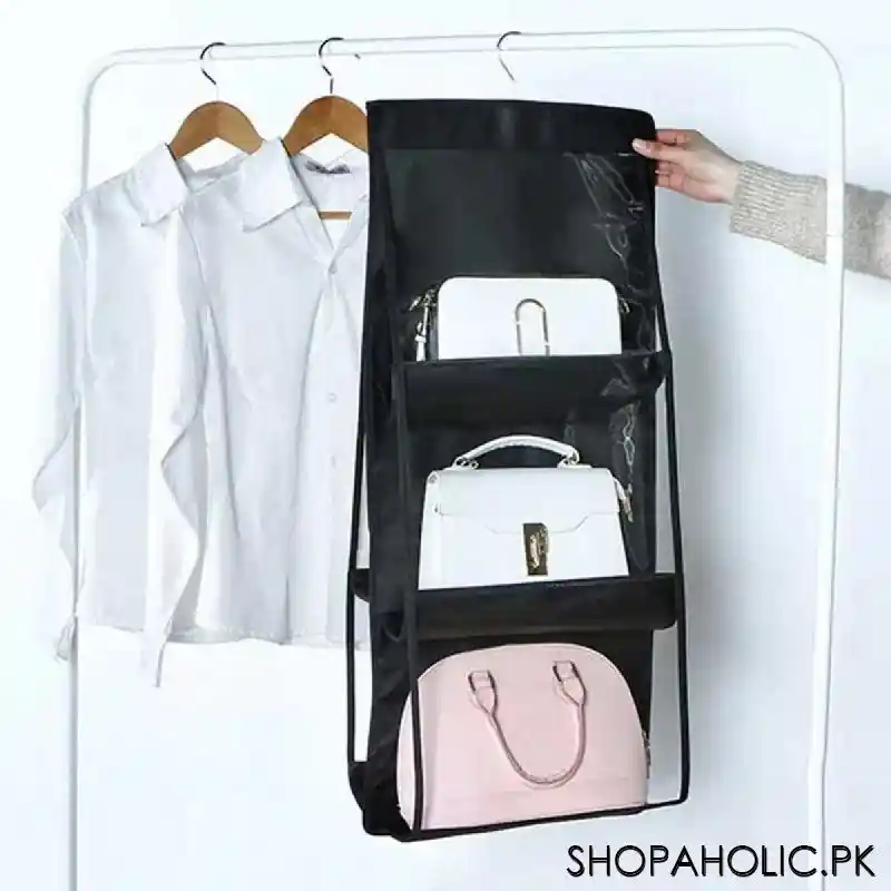 double sided transparent six pocket handbags storage organizer (100 gsm + .14mm pvc) main image