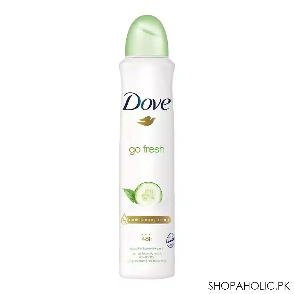 dove 48h go fresh cucumber & green tea scent deodorant spray, for women, 0% alcohol, 250ml main image