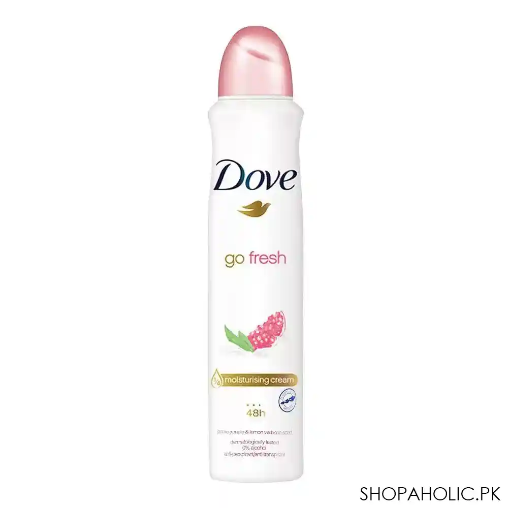 dove 48h go fresh pomegranate & lemon scent deodorant spray, for women, 0% alcohol, 250ml main image