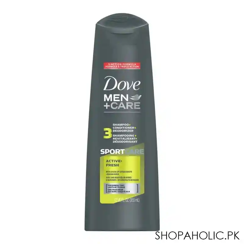 dove men+care 3 in 1 sport care active fresh shampoo + conditioner + deodorizer, 355ml main image