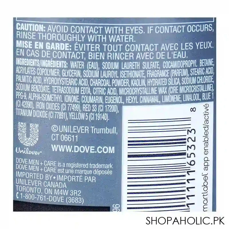 Dove Men+ Care Charcoal + Clay Purifying Micro Moisture Body & Face Wash, 400ml - Image 2