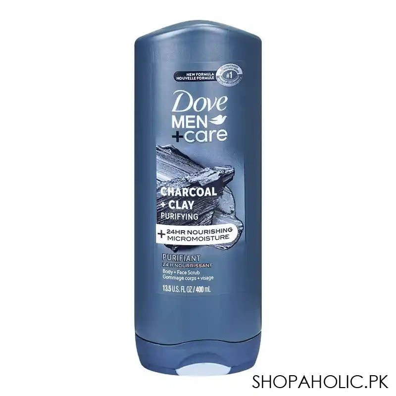 Dove Men+ Care Charcoal + Clay Purifying Micro Moisture Body & Face Wash, 400ml - Main Image