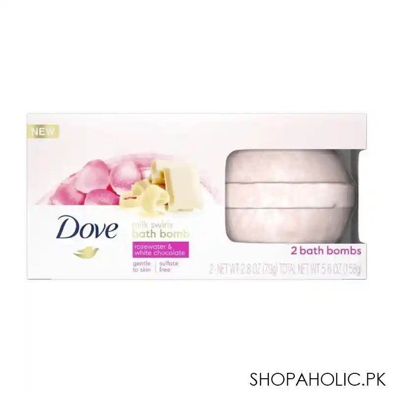 dove milk swirls rose water & white chocolate bath bomb, 2 pack main image