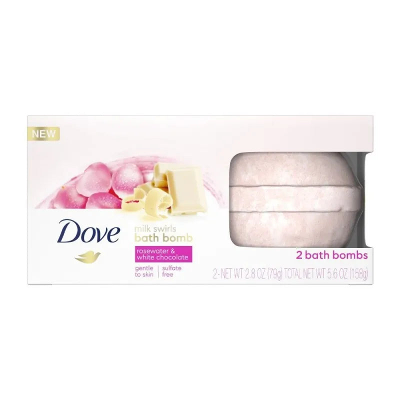 dove milk swirls rose water & white chocolate bath bomb, 2 pack main image