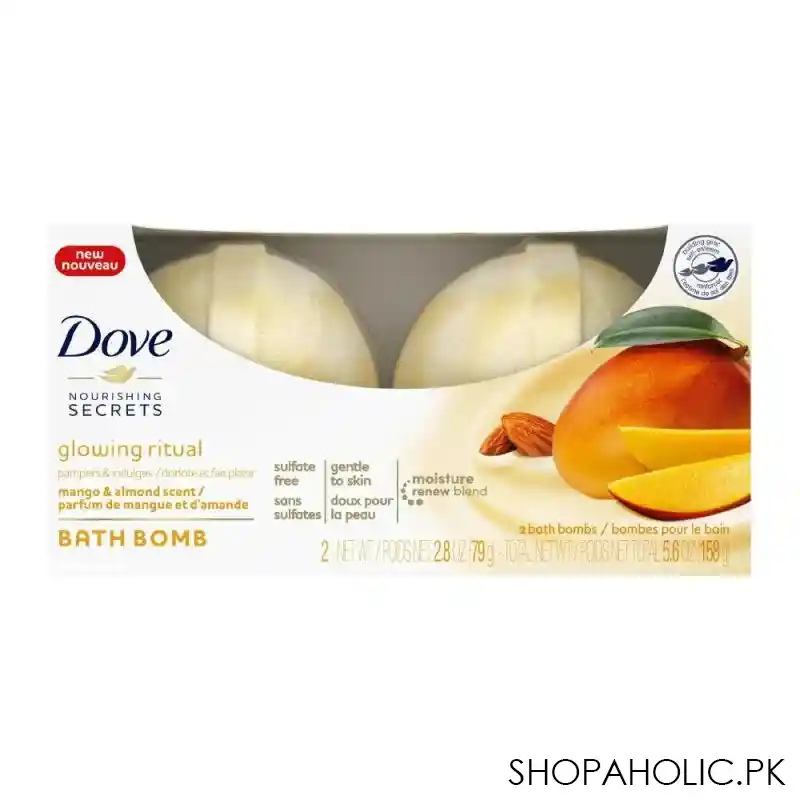 dove nourishing secrets glowing ritual mango & almond scent bath bomb, 2 pack main image