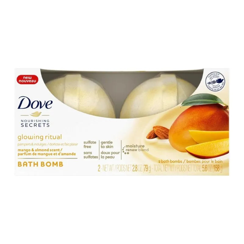 dove nourishing secrets glowing ritual mango & almond scent bath bomb, 2 pack main image