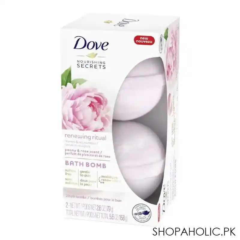 dove nourishing secrets renewing ritual peony & rose scent bath bomb, 2 pack main image