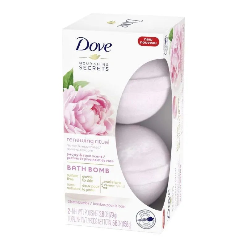 dove nourishing secrets renewing ritual peony & rose scent bath bomb, 2 pack main image