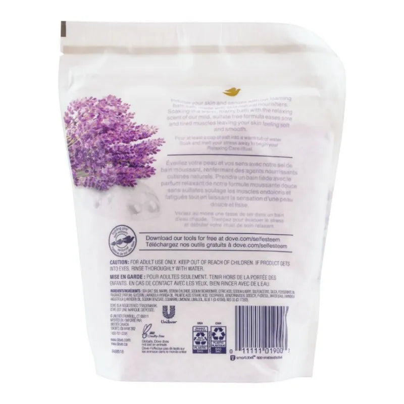 dove relaxing care lavender & chamomile scent foaming bath salts, 793g image2