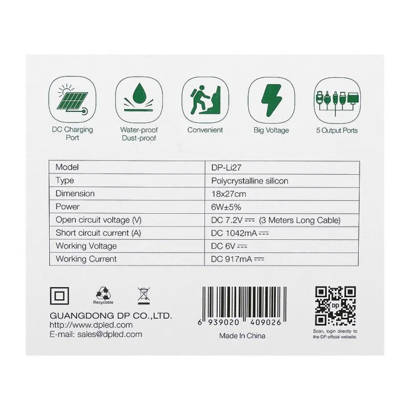 dp solar panel battery charger, 6w/7.2v, green, dp li27 image4