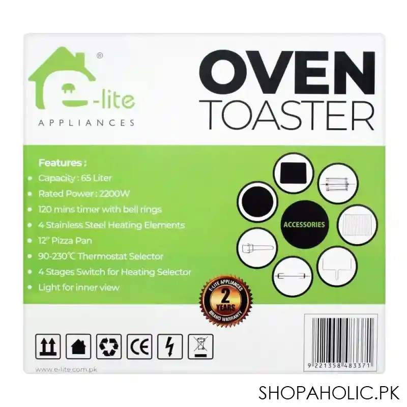 e lite oven toaster, 65 liters, 2200w, eto 653r image3