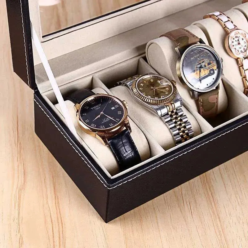 elegant 6 watches storage box pu leather for men and women image2