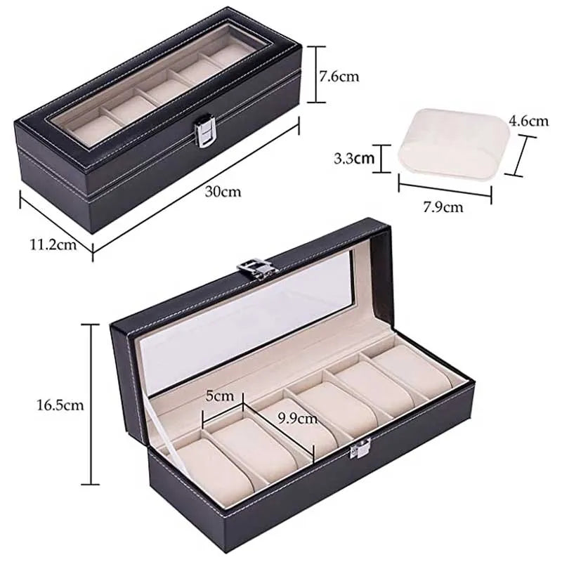 elegant 6 watches storage box pu leather for men and women image6