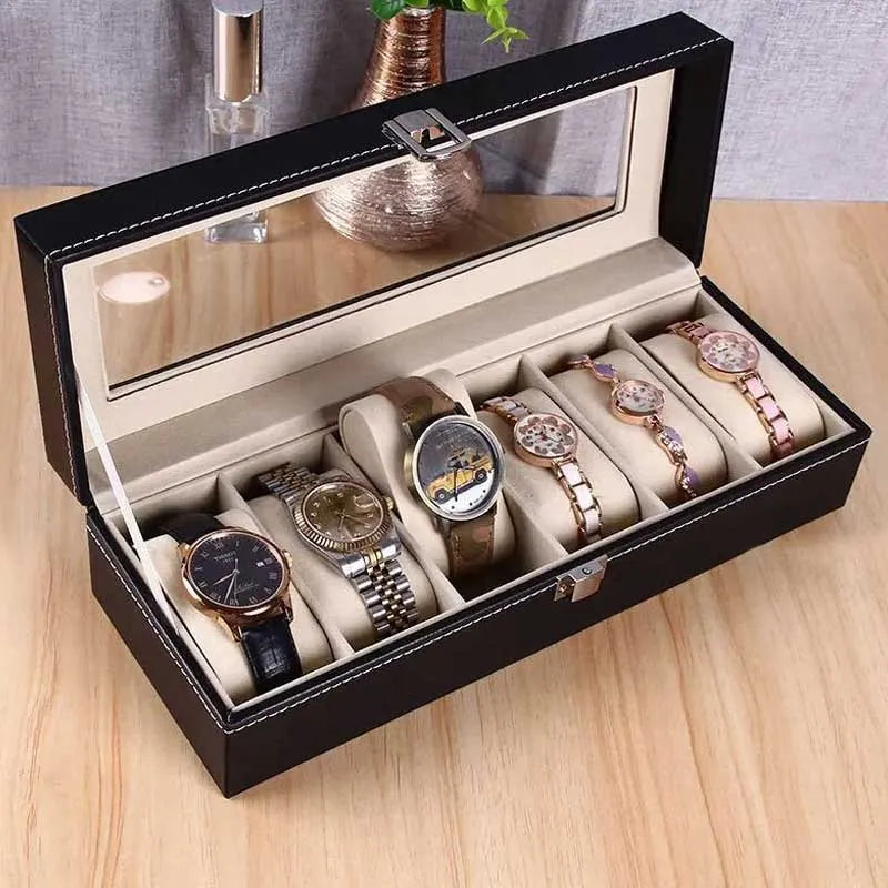 elegant 6 watches storage box pu leather for men and women main image