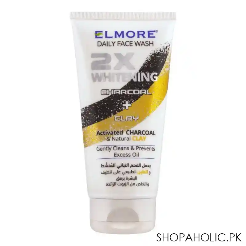 elmore 2x whitening charcoal+clay activated charcoal face wash, 150ml main image