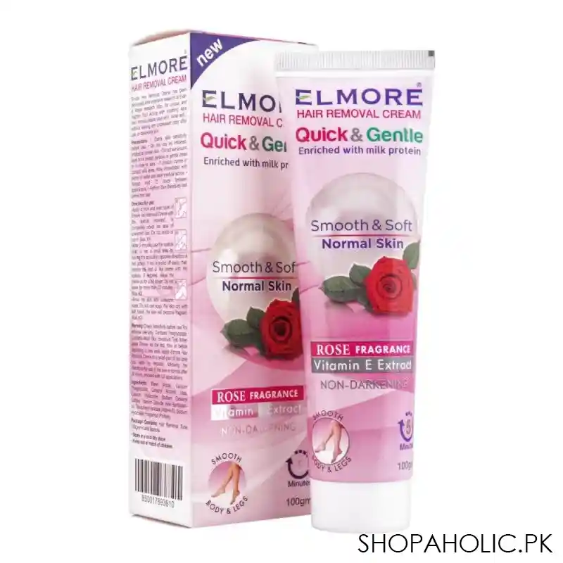 elmore quick & gentle soft & smooth rose fragrance normal skin hair removal cream, 100g main image