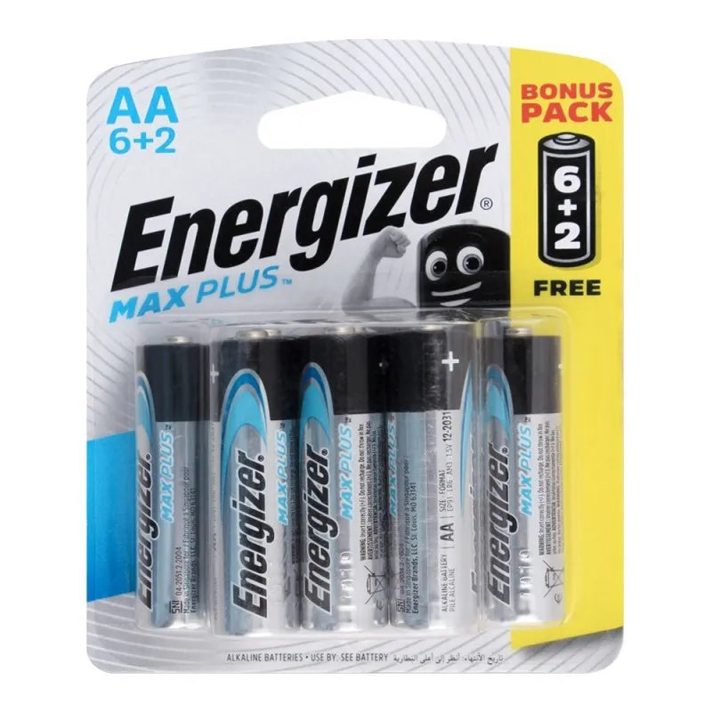 energizer max plus aa batteries, 6+2 pack, bp 6+2 main image