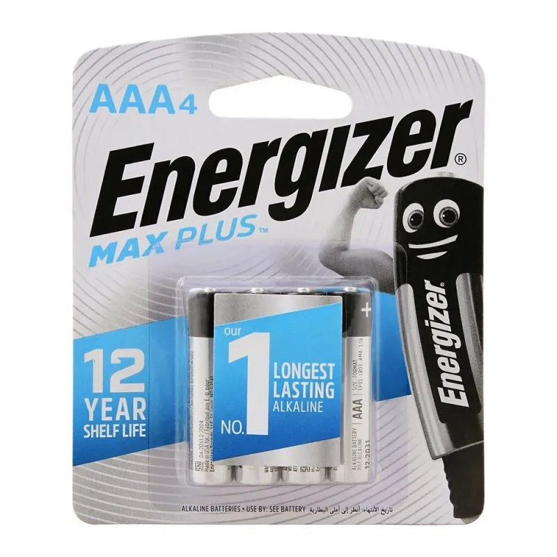 energizer max plus aaa long lasting alkaline batteries, 4 pack, bp 4 main image