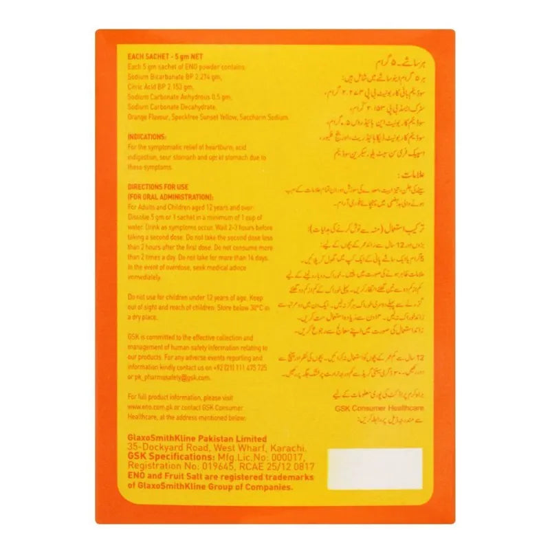 eno fruit salt orange sachet, 12x5g image2