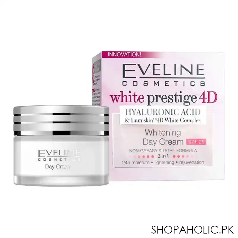 eveline 3 in 1 white prestige 4d whitening day cream, spf 25, hyaluronic, 50ml main image