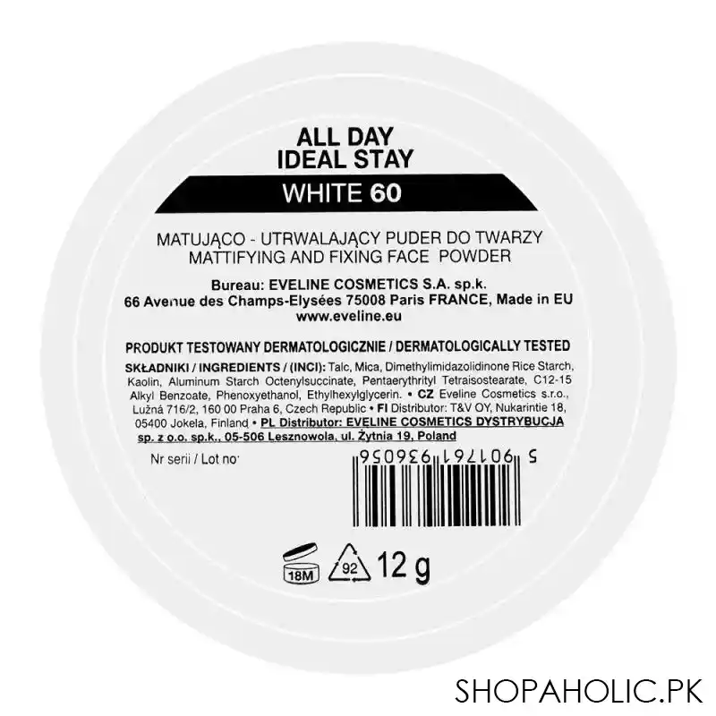 eveline all day ideal stay matt finish & fix pressed powder, 60, white image2