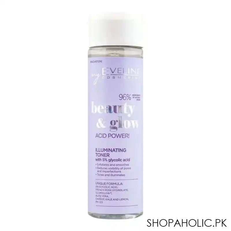 eveline beauty & glow acid power with 5% glycolic acid illuminating toner, 200ml main image