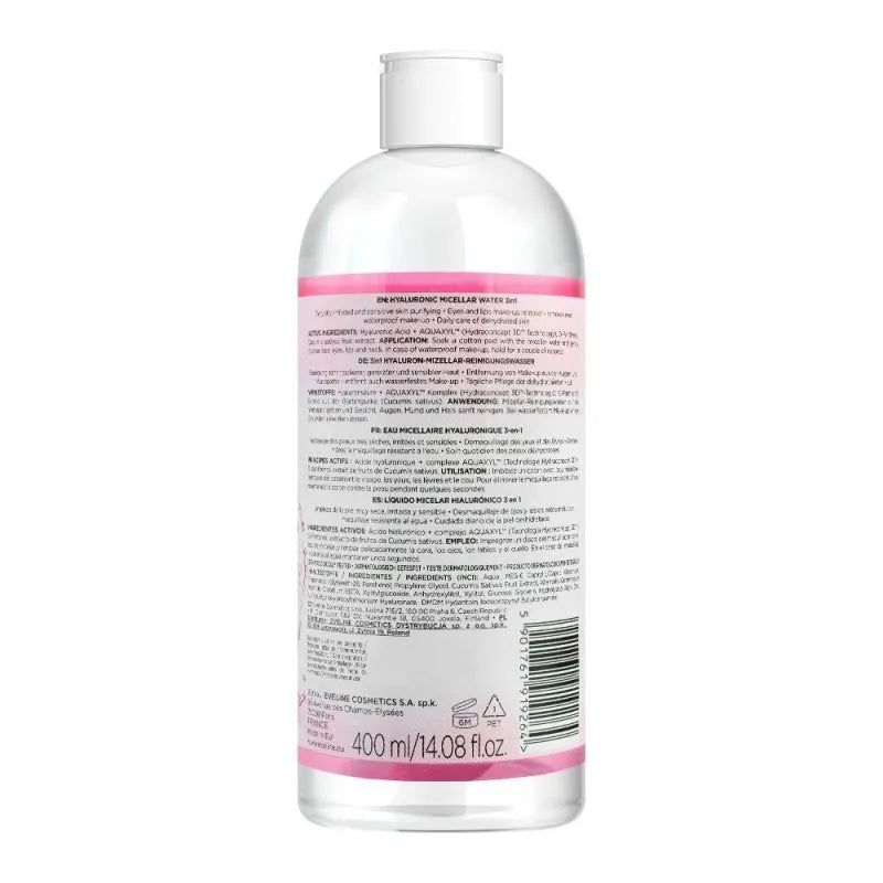 eveline facemed+ 3 in 1 hyaluronic micellar water, alcohol free, 400ml image2