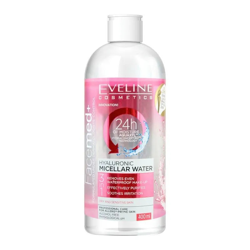 eveline facemed+ 3 in 1 hyaluronic micellar water, alcohol free, 400ml main image