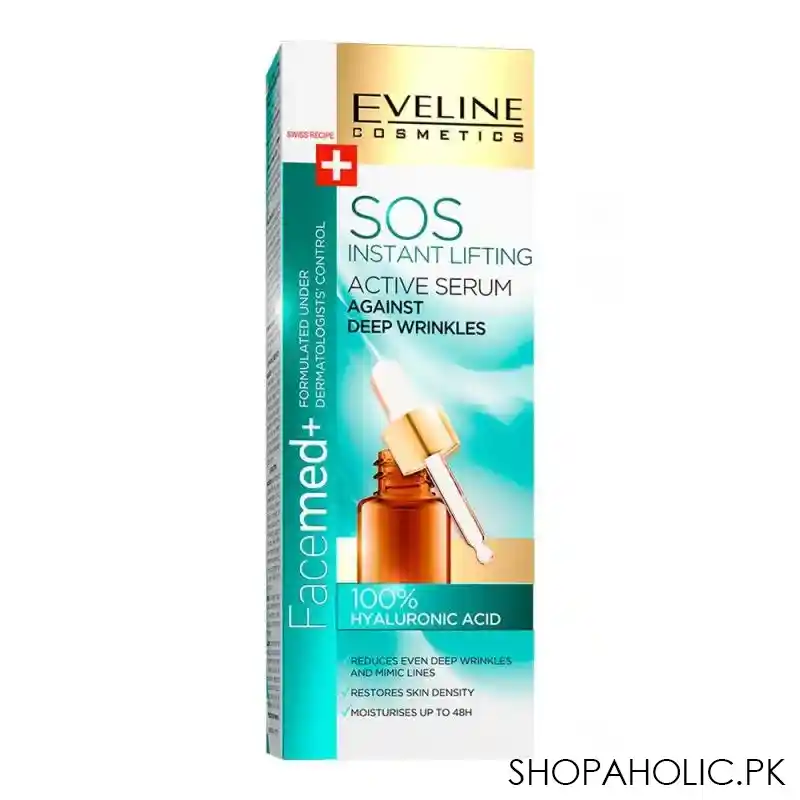 eveline facemed+ sos instant lifting active serum, against wrinkles, 100% hyaluronic acid, 18ml image2