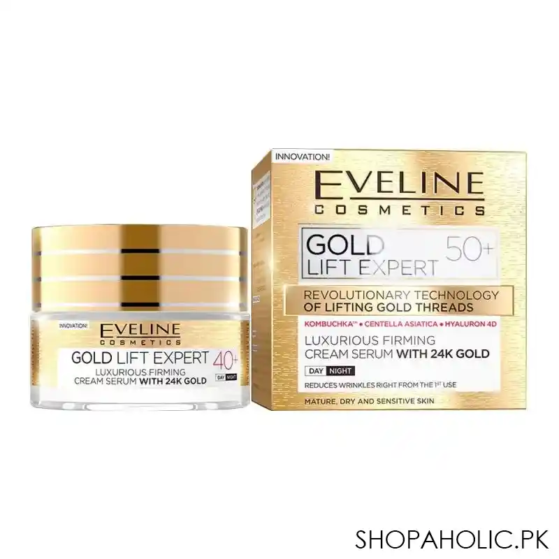 eveline gold lift expert 50+ day and night firming cream serum, with 24k gold, mature, dry & sensitive skin, 50ml main image