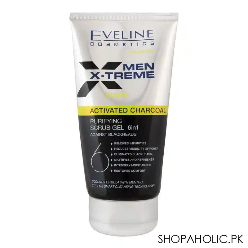 Eveline Men X-Treme Active Activated Charcoal 6-In-1 Purifying Scrub Gel, 150ml - Main Image