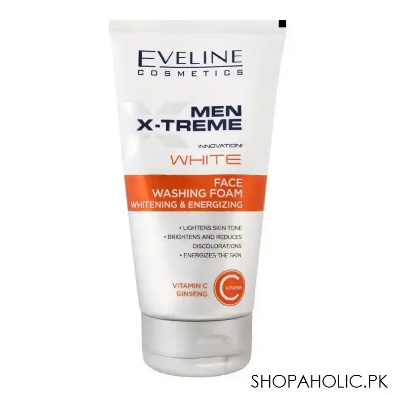 eveline men x treme white whitening & energizing face washing foam, 150ml main image