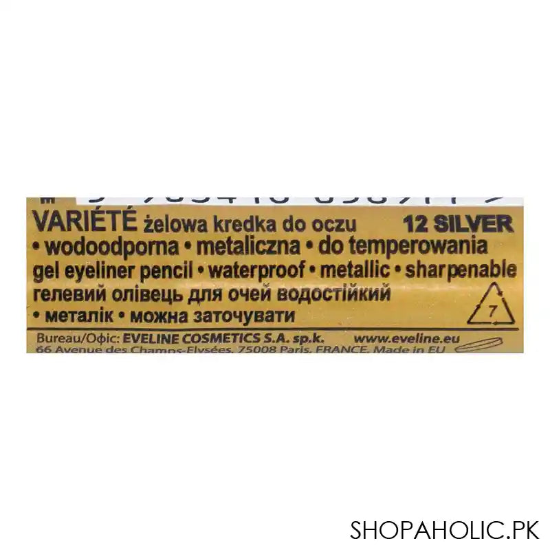 Eveline Variete Gel Eyeliner Pencil, Waterproof, 24 Hours Extreme Wear, 12 Silver - Image 3