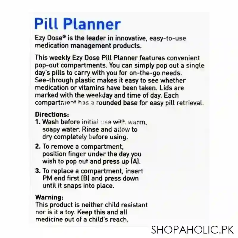 ezy dose weekly am/pm pill planner, with pop outs, small, 67054 image3