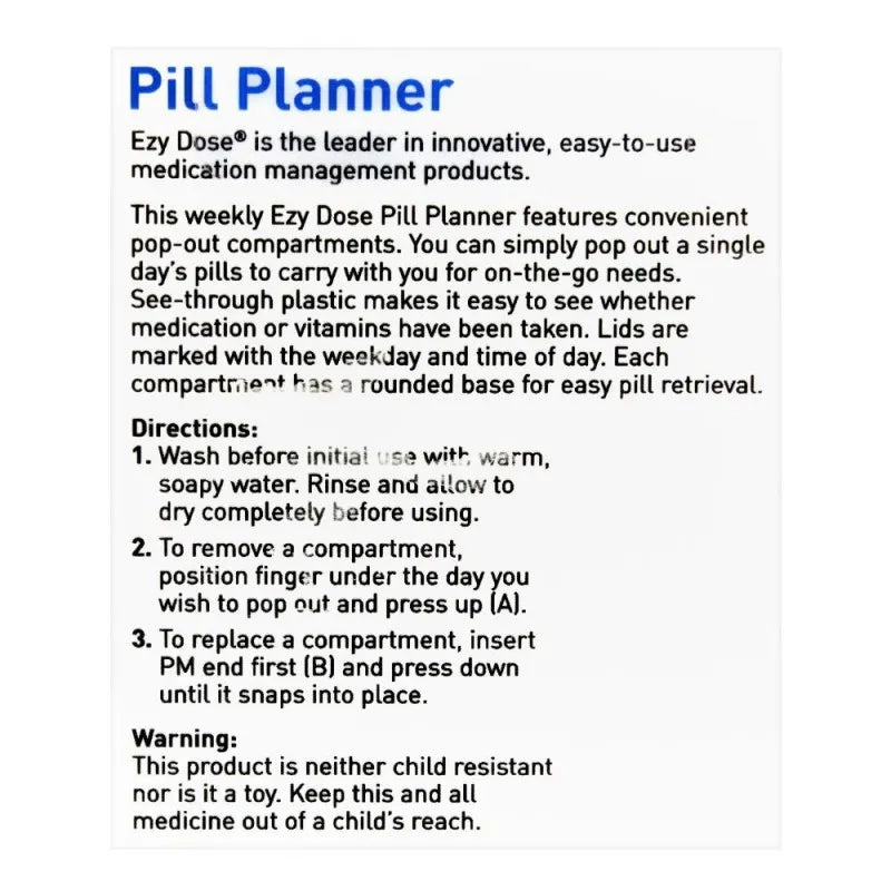 ezy dose weekly am/pm pill planner, with pop outs, small, 67054 image3