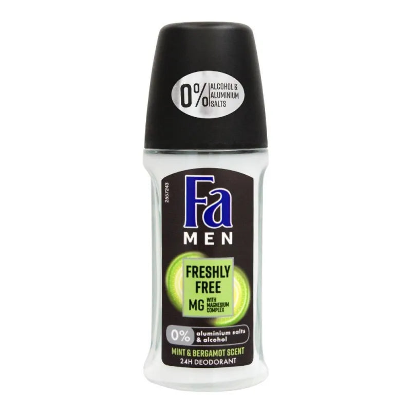 fa men 24h freshly free mint & bergamot scent roll on deodorant, for men, 50ml main image