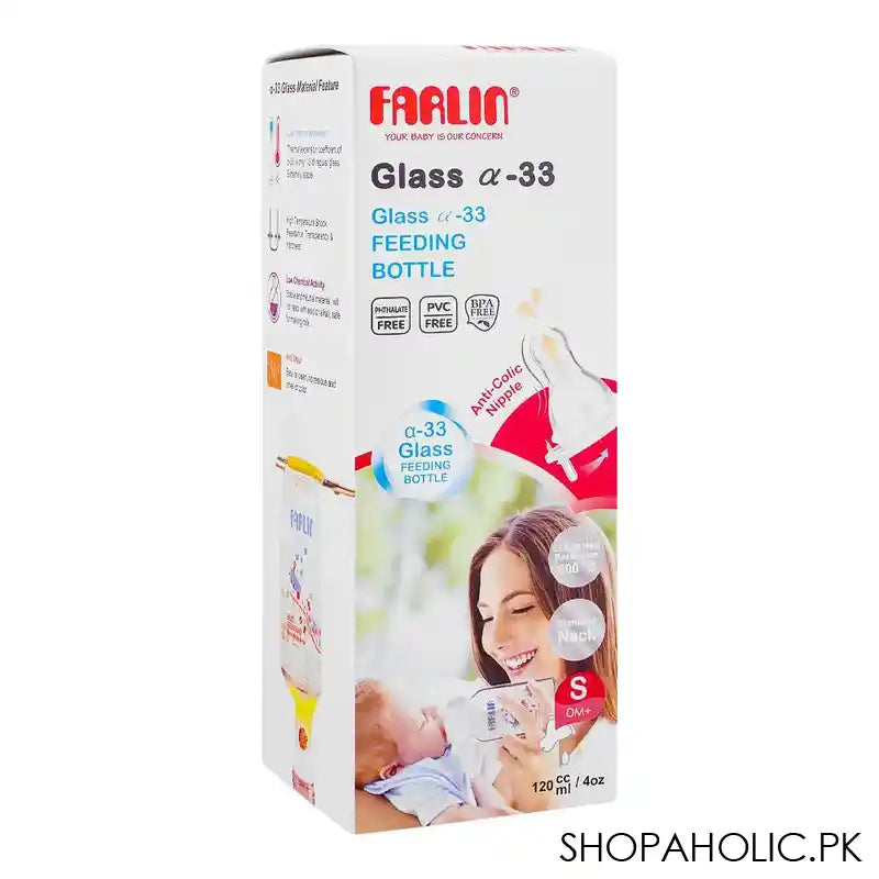 Farlin Anti-Colic Glass A-33 Glass Feeding Bottle, 120ml, TOP-808G - Image 2