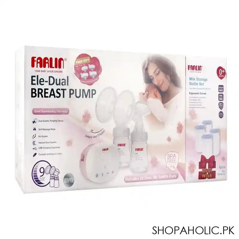 Farlin Ele-Dual Electric Breast Pump + Milk Storage Bottle, 4-Pack, AA-12018 - Image 5