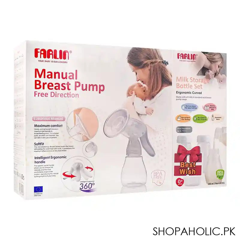 Farlin Free Direction Luxurious Free Direction Manual Breast Pump+Milk Storage Bottle Set, BF-640B - Image 4