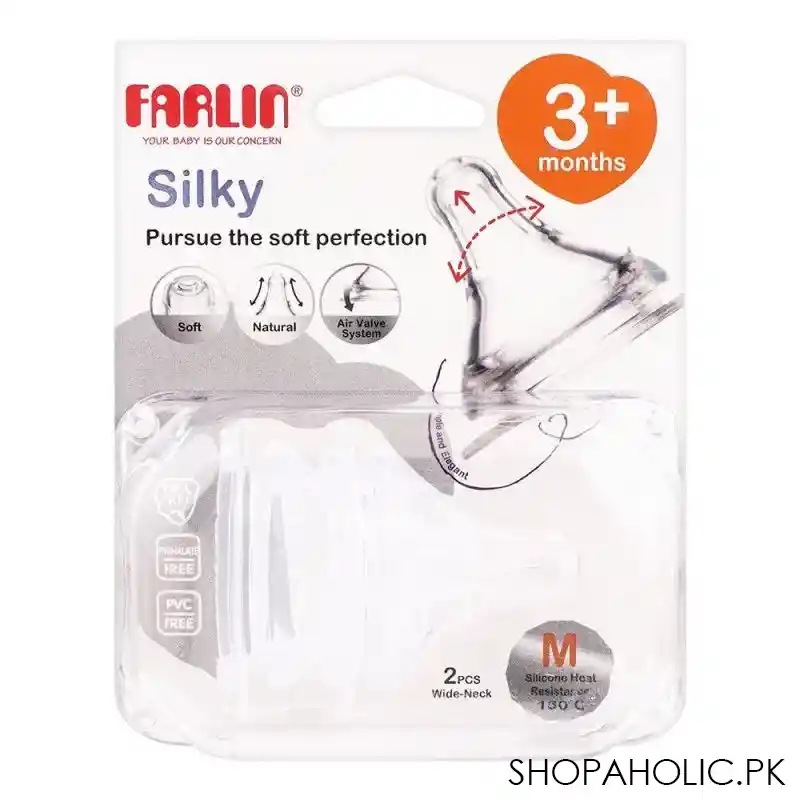 farlin silky wide neck nipple, 3 months+, 2 pack, ac 22004 m main image