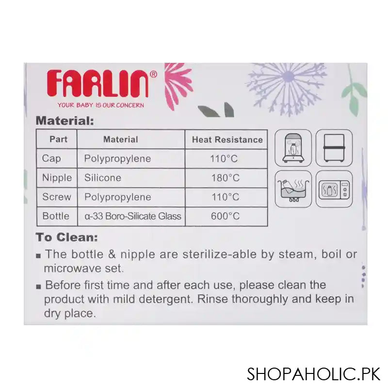 Farlin Wide Neck A-33 Glass Feeding Bottle, 120ml, AB-32005-B - Image 5