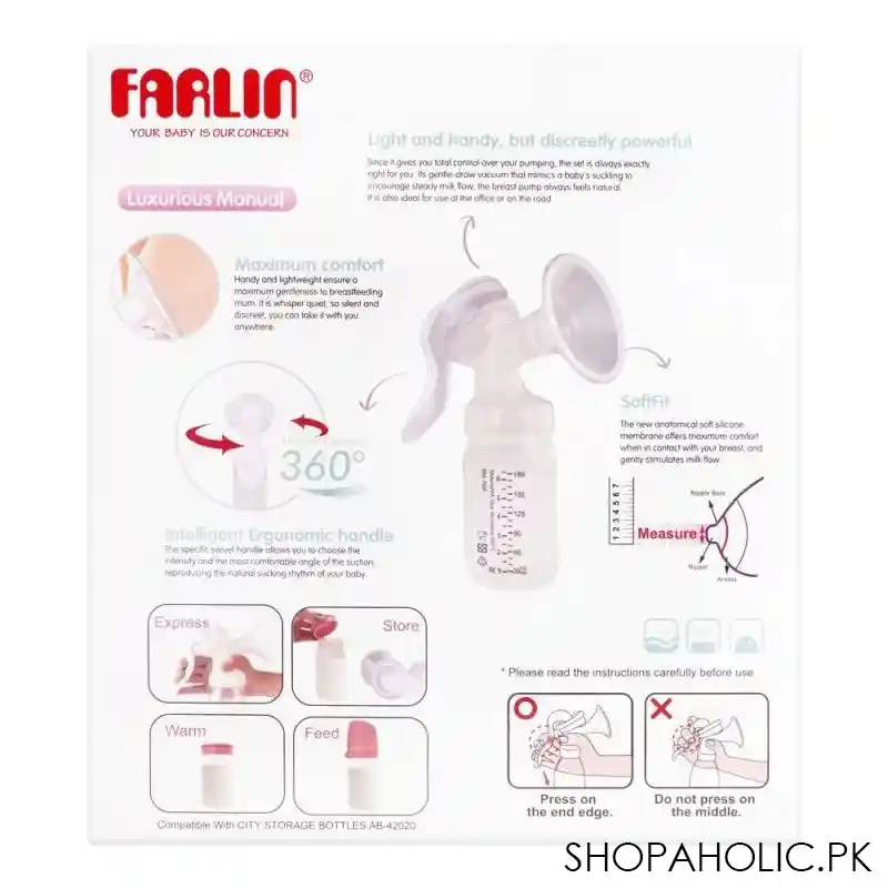 farlin wide neck free direction manual breast pump, aa 11008 image3