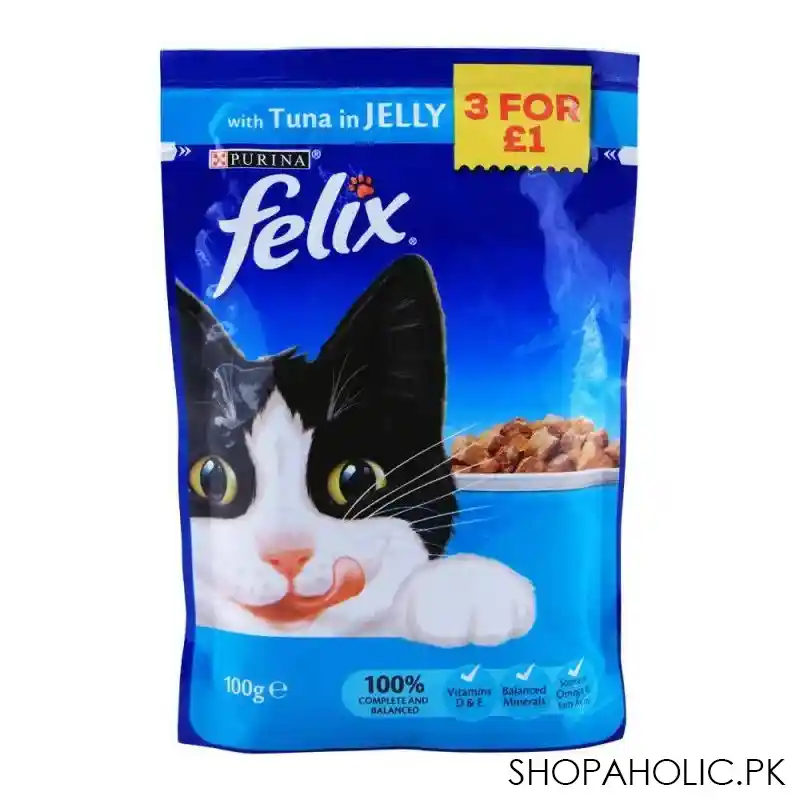 felix chunks with tuna in jelly cat food, pouch, 100g main image