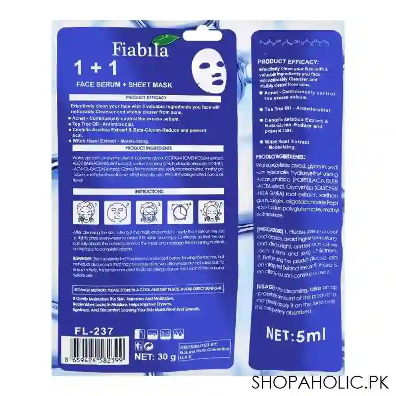 fiabila acne + clear face serum + sheet mask, 30g image2