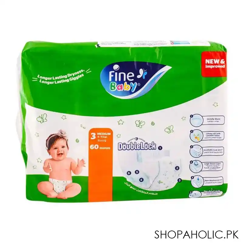 fine baby diapers, medium, no. 3, 6 11kg, jumbo pack, 60 pack image2