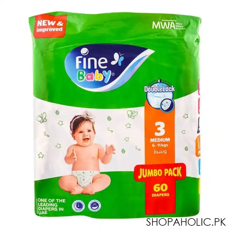 fine baby diapers, medium, no. 3, 6 11kg, jumbo pack, 60 pack main image