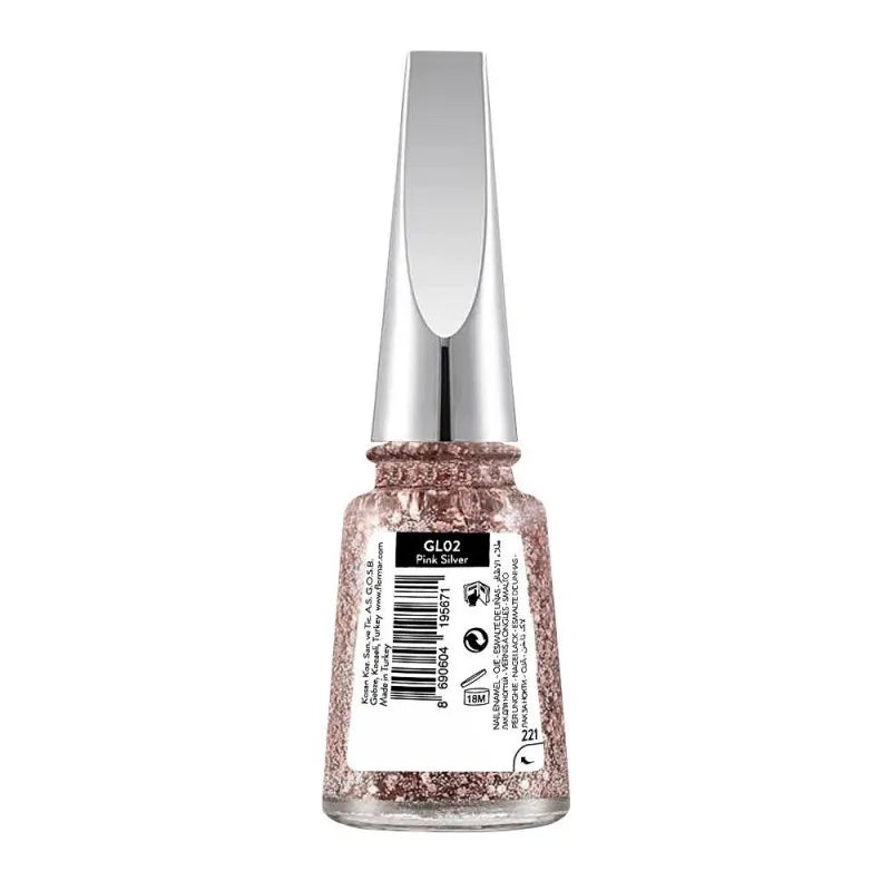 flormar glitter nail enamel, gl02 pink silver, 11ml image2